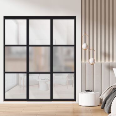 3 Panel Closet Door with White Frosted & White Painted Glass Insert SD-1797