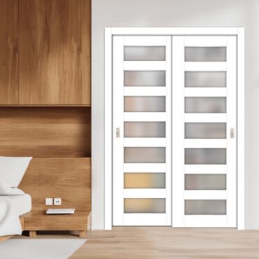 3 Panel Bypass Sliding Closet Door with Frosted, Clear or Textured Glass Insert LFCT-1866