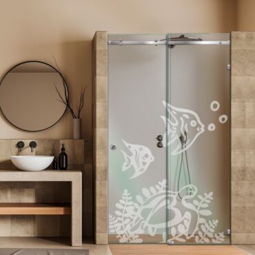 Frameless Sliding Glass Shower Door with Frosted Design FSGS - 0359