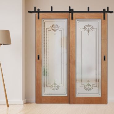 2 Leaf Sliding Barn Bypass Doors with Glass Insert BGD-1154