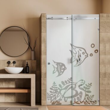 Frameless Sliding Glass Shower Door with Frosted Design FSGS - 0359