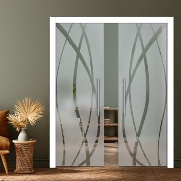 Double Pocket Sliding Glass Door with Frosted Design PSGD-0937