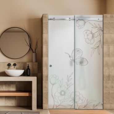 Frameless Sliding Glass Shower Door with Frosted Design FSGS - 0363