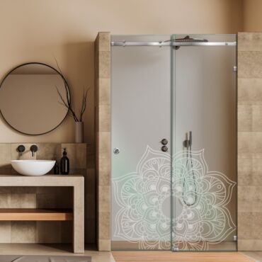 Frameless Sliding Glass Shower Door with Frosted Design FSGS - 0364