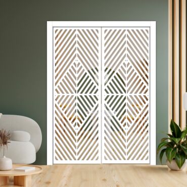 Double Pocket Sliding Wooden Door with Glass Insert & Frosted Design PWD-0752