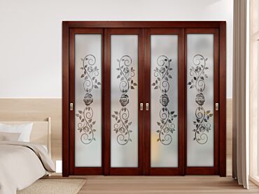 4 Leaf Premium Line Bypass Sliding Closet Door with Glass Insert & Frosted Design PBSW-1708