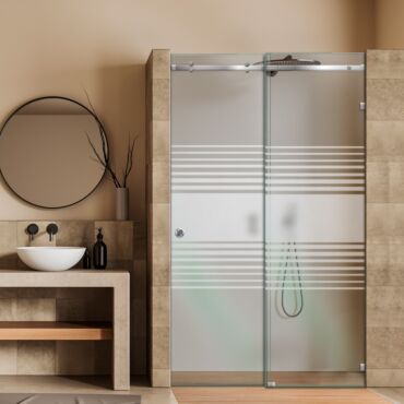 Frameless Sliding Glass Shower Door with Frosted Design FSGS - 0368