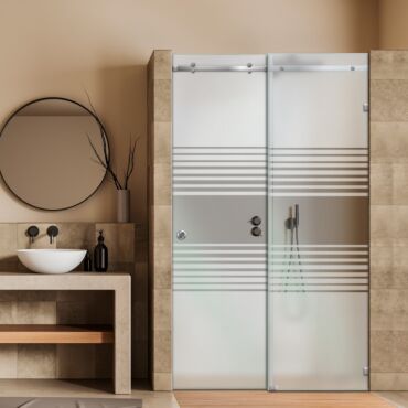 Frameless Sliding Glass Shower Door with Frosted Design FSGS - 0368