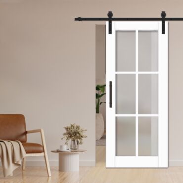 6 Panel Sliding Barn Door with Multi-Type Glass Inserts WGD-1372