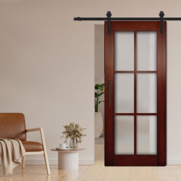 6 Panel Sliding Barn Door with Multi-Type Glass Inserts WGD-1372