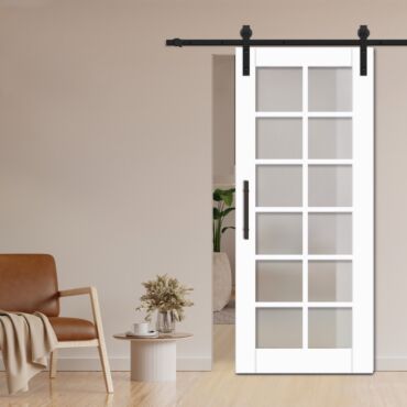 12 Panel Sliding Barn Door with Multi-Type Glass Inserts WGD-1375