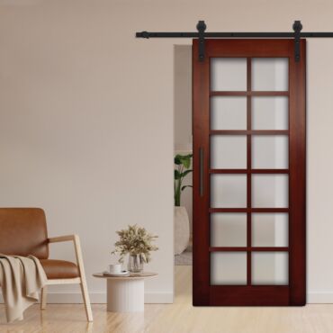 12 Panel Sliding Barn Door with Multi-Type Glass Inserts WGD-1375