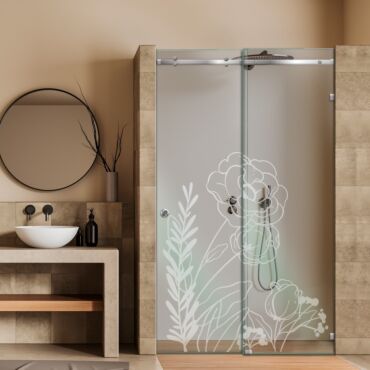 Frameless Sliding Glass Shower Door with Frosted Design FSGS - 0376