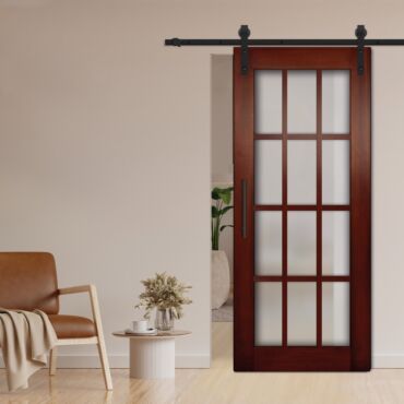 12 Panel Sliding Barn Door with Multi-Type Glass Inserts WGD-1376