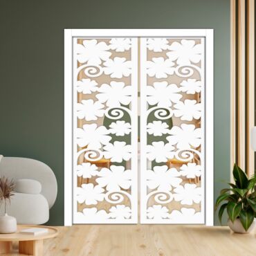 Double Pocket Sliding Wooden Door with Glass Insert & Frosted Design PWD-0753