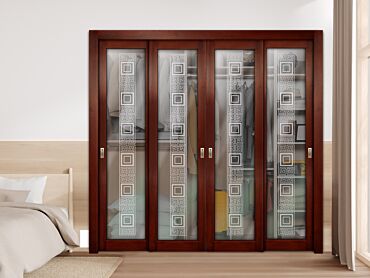 4 Leaf Premium Line Bypass Sliding Closet Door with Glass Insert & Frosted Design PBSW-1709