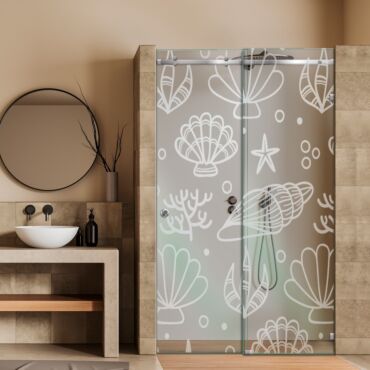 Frameless Sliding Glass Shower Door with Frosted Design FSGS - 0382