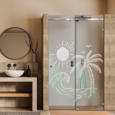 Frameless Sliding Glass Shower Door with Frosted Design FSGS - 0384