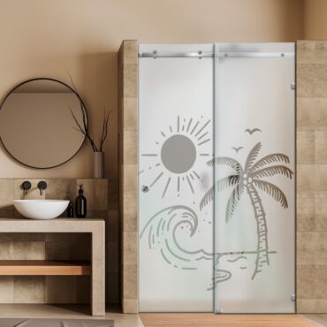 Frameless Sliding Glass Shower Door with Frosted Design FSGS - 0384