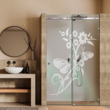 Frameless Sliding Glass Shower Door with Frosted Design FSGS - 0385