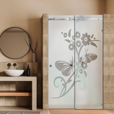 Frameless Sliding Glass Shower Door with Frosted Design FSGS - 0385