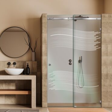 Frameless Sliding Glass Shower Door with Frosted Design FSGS - 0387