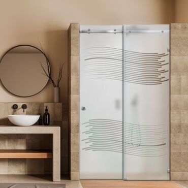 Frameless Sliding Glass Shower Door with Frosted Design FSGS - 0387