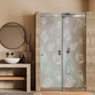 Frameless Sliding Glass Shower Door with Frosted Design FSGS - 0388