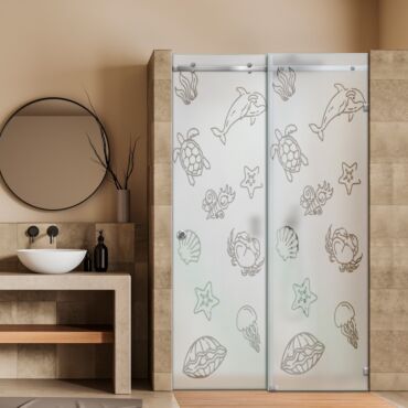 Frameless Sliding Glass Shower Door with Frosted Design FSGS - 0388