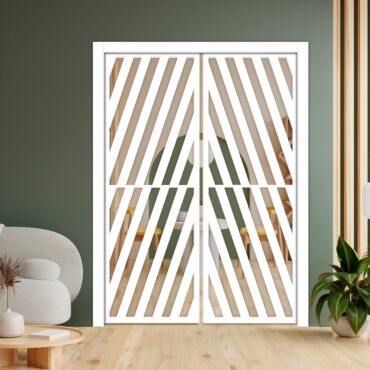 Double Pocket Sliding Wooden Door with Glass Insert & Frosted Design PWD-0755