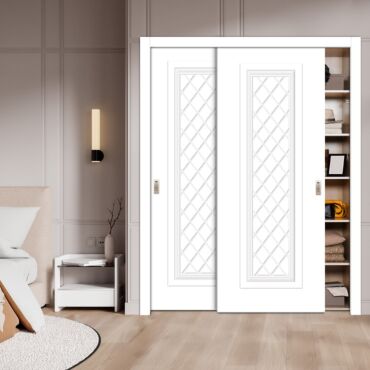 2 Leaf Handcrafted Bypass Sliding Wooden Closet Door HSSB-2023