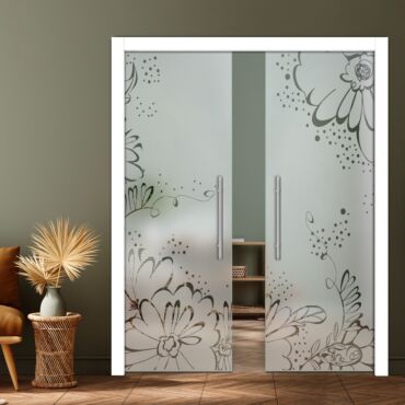 Double Pocket Sliding Glass Door with Frosted Design PSGD-0884