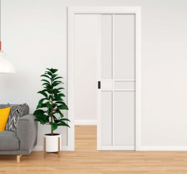 Industrial Style Wooden Pocket Door with Glass 1 Panel ISPD - 0245