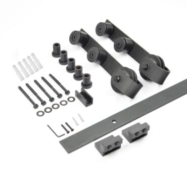 Matte Black Steel Sliding Barn Door Hardware Set for Glass Panels