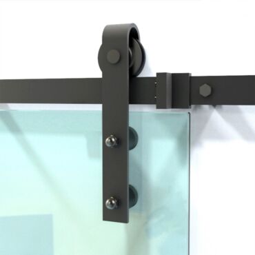 Matte Black Steel Sliding Barn Door Hardware Set for Glass Panels