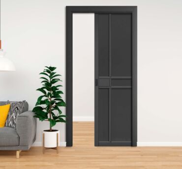 Industrial Style Wooden Pocket Door with Glass 1 Panel ISPD - 0245