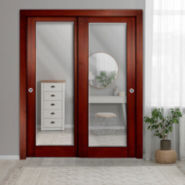 Beveled Edge Mirror Solid Wood Closet Door CWD-0293