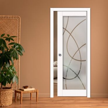 Sliding Pocket Wood Door with Glass Insert PWGD-0796