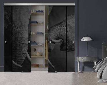 4 Panel Frameless Closet Glass Sliding Bypass Door With Digital Printing FSG4 - 2056