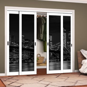 4 Leaf Handcrafted Bypass Sliding Closet Door Digital Printing HSSB- 2051