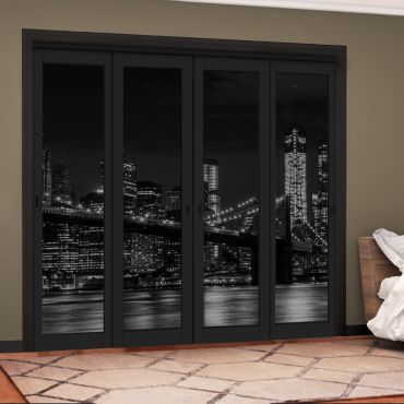 4 Leaf Handcrafted Bypass Sliding Painted Black Closet Door Digital Printing HSSB- 2052