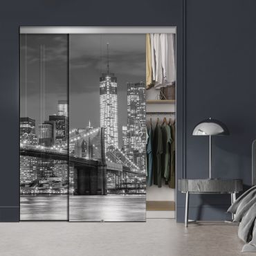 Frameless 2 Leaf Sliding Closet Bypass Digital Printing Glass Door with Hardware CGD - 2128