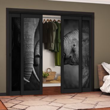 4 Leaf Handcrafted Bypass Sliding Painted Black Closet Door Digital Printing HSSB- 2081