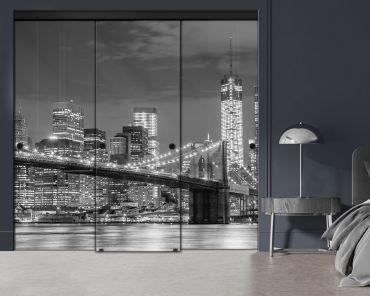 3 Panel Frameless Closet Glass Sliding Digital Printing Bypass Door FSG3-2153