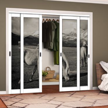 4 Leaf Handcrafted Bypass Sliding Closet Door Digital Printing HSSB- 2058