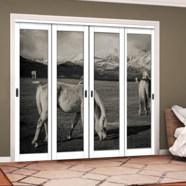 4 Leaf Handcrafted Bypass Sliding Closet Door Digital Printing HSSB- 2058