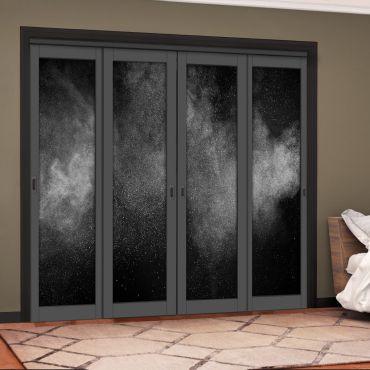 4 Leaf Handcrafted Bypass Sliding Painted Grey Closet Door Digital Printing HSSB- 2106