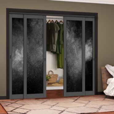 4 Leaf Handcrafted Bypass Sliding Painted Grey Closet Door Digital Printing HSSB- 2106