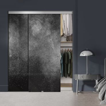 Frameless 2 Leaf Sliding Closet Bypass Digital Printing Glass Door with Hardware CGD - 2130