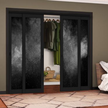 4 Leaf Handcrafted Bypass Sliding Painted Black Closet Door Digital Printing HSSB- 2083